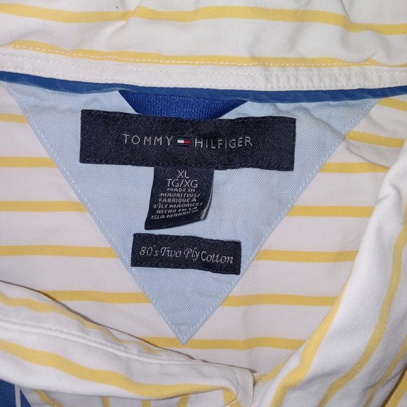 Tommy Hilfiger Mens XL Colorblock Stripe Button Up Shirt 2 Ply Cotton Y2K 90s - Picture 7 of 11